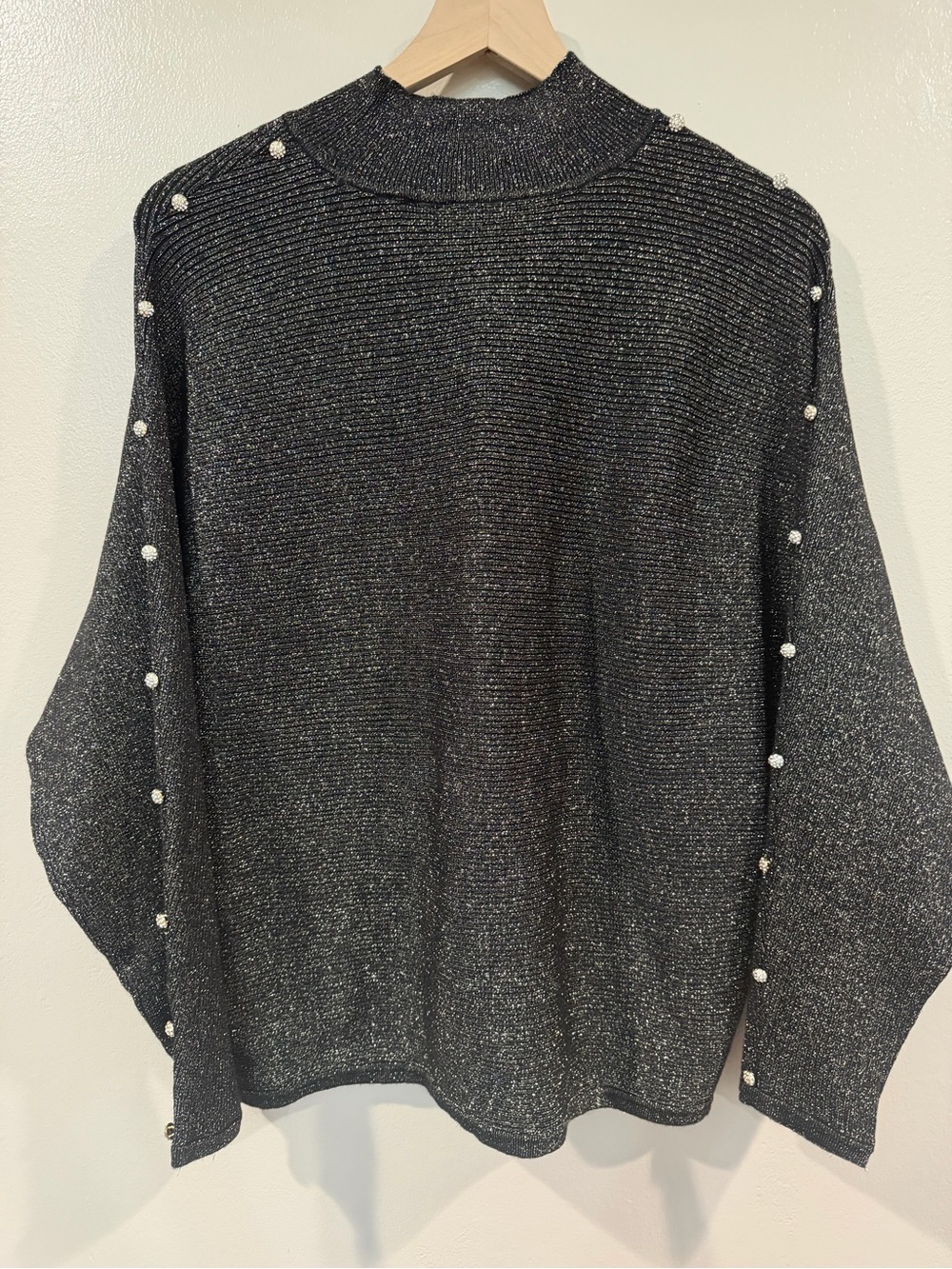 NWT Tahari Metallic Black Mock Neck Women's Sweater Medium